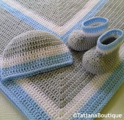 Baby Boy Blanket, Hat and Booties