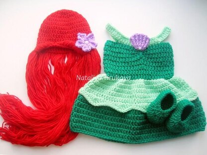 Princess Ariel Baby Hat, Dress and Shoes Outfit