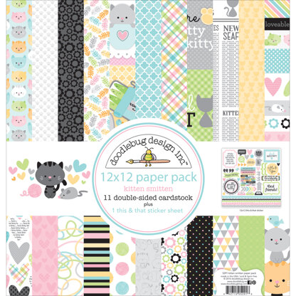 Doodlebug Double-Sided Paper Pack 12"X12" 12/Pkg - Kitten Smitten