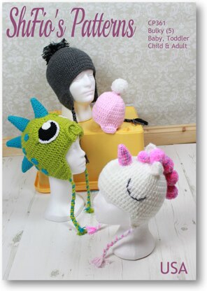 Crochet pattern Unicorn & Dinosaur Hat UK & USA Terms #361