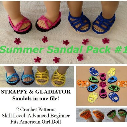 Summer Sandal Pack 1 -  Strappy & Gladiator Sandals Pattern - American Girl or other 18 inch Doll Shoes
