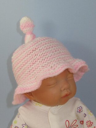 Baby Simple Stripe Topknot Sun Hat Knitting pattern by