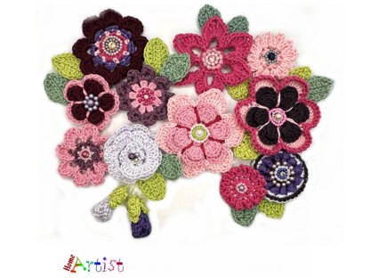 Flowers set 2 crochet applique pattern