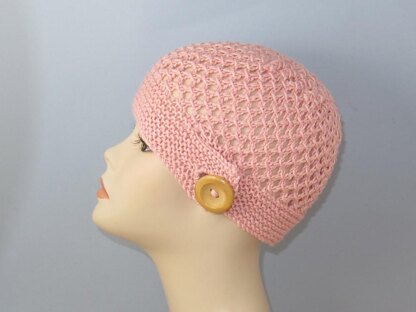 Button Up Lace Beanie Circular knitting pattern