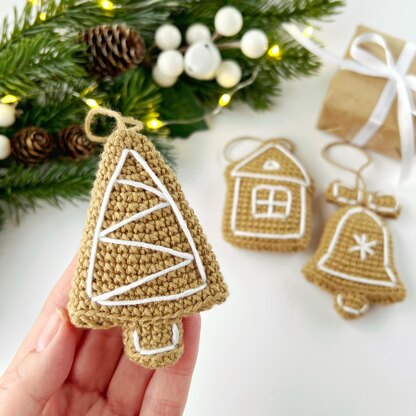 Crochet Christmas gingerbread ornaments pattern Amigurumi holiday decor