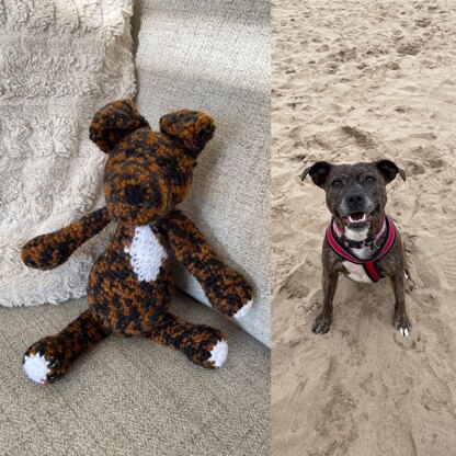 Amigurumi brindle staffy dog