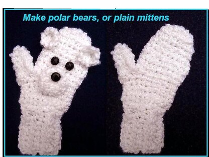 737 Polar Bear Crochet Mittens Age 3 to Adult