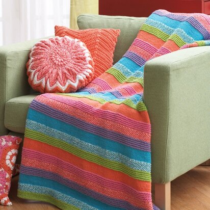 Striped Blanket in Bernat Handicrafter Cotton Solids - #700 - 1 - Downloadable PDF