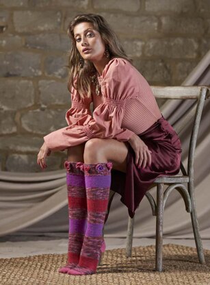 Tiia Knee High Socks with Flowers in West Yorkshire Spinners Signature 4 Ply - DBP0206  - Downloadable PDF