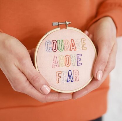 Cotton Clara Love Hearts Embroidery Hoop Kit - Courage Over Fear - 11cm