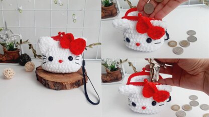 Coin Purse With Keychain Cat Hello kitty Stitch Bee