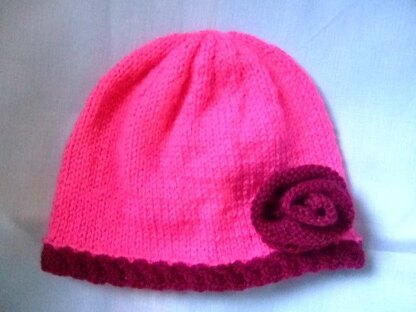 Baby Girl's Rose and Cable Trim Hat