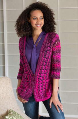 Lacy Cardigan in Red Heart Boutique Midnight - LW4028 - Downloadable PDF