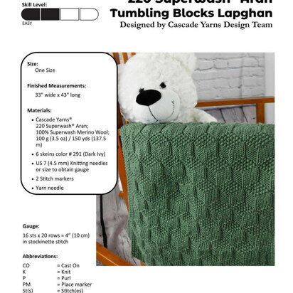 Tumbling Blocks Lapghan in Cascade Yarns 220 Superwash Aran - A392 - Downloadable PDF - knitting pattern