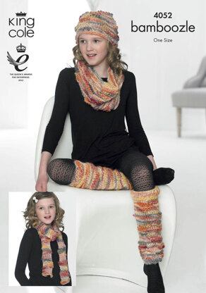 Waistcoat, Hat, Scarf,Legwarmer and Snood in King Cole Bamboozle - 4052