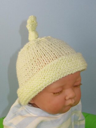 Baby Garter Stitch Cuff Topknot Beanie Hat