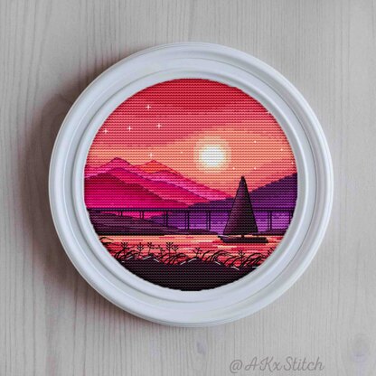 Sunset Boat Cross Stitch PDF Pattern