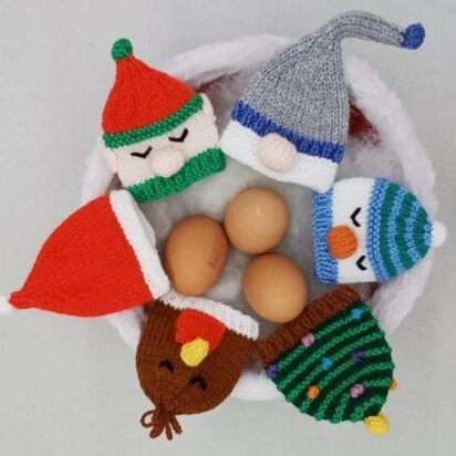 PDF Christmas DK 2in1 Knitting Pattern Egg Cosy/Decoration 6designs Charity knit EASY Christmas Eve Box Gonk Snowman Robin Elf Santa festive