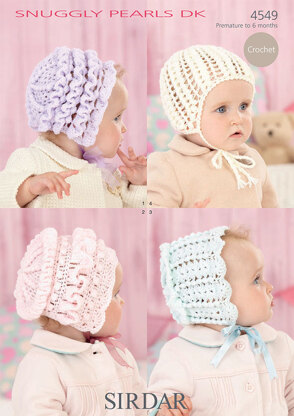 Baby’s Bonnets and Helmet in Sirdar Snuggly Pearls DK - 4549 - Downloadable PDF