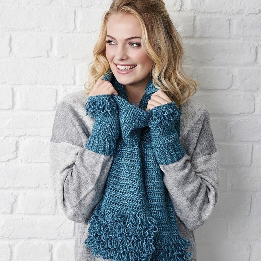 Loop Stitch Scarf and Mitts set Crochet pattern by Hello Moon