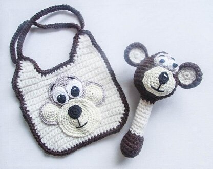 Monkey Baby Bib and Rattle