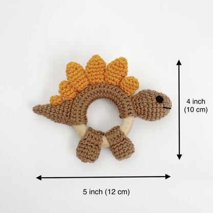 Crochet dinosaur baby rattle teether toy crochet pattern Stegosaurus