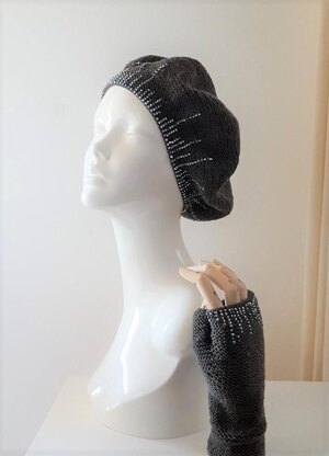 Icicles beaded beret and mitts