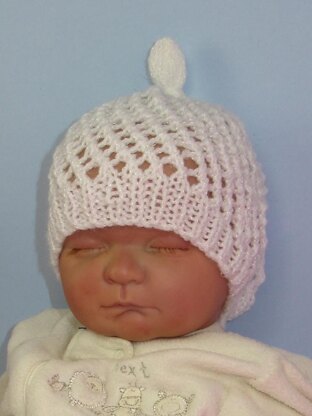 Baby Simple Lace Stitch Topknot Skullcap Hat