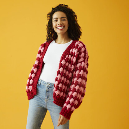 Bubble Stitch Cardigan - Free Knitting Pattern For Women - Cardigan Knitting Pattern in Paintbox Yarns Simply Super Chunky