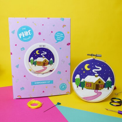 The Make Arcade Winter Cottage Printed Embroidery Kit - 4in