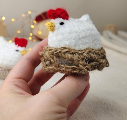 Mini plush chicken in basket