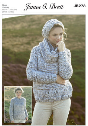 Sweater, Snood and Hat in James C. Brett Rustic Mega Chunky - JB273