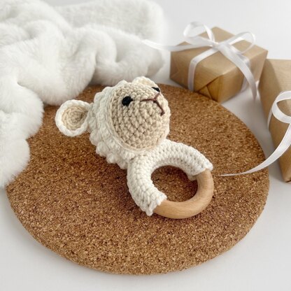 Crochet sheep pattern Baby rattle toy Amigurumi lamb teether farm animal