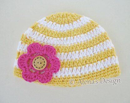 Crochet Stripe Baby Hat with Detachable Flower