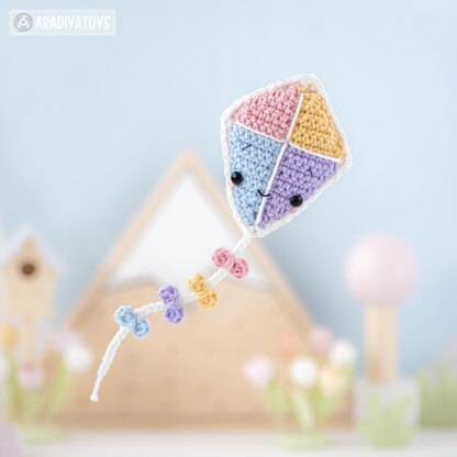 Crochet Pattern for Kawaii Kite from "AradiyaToys Kawaii” collection / Amigurumi Pattern (Amigurumi Tutorial PDF File), Keychain Beginner Handmade DIY Pin Cushion by AradiyaToys (Olka Novytska)