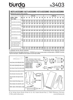 Burda Vest & Accessories Sewing Pattern B3403 - Paper Pattern, Size ONE SIZE
