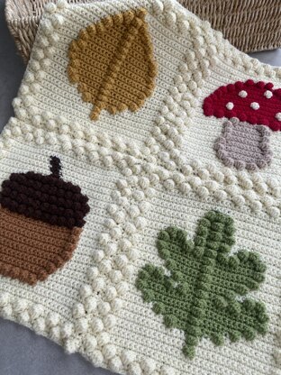Crochet Mushroom, Acorn, Leaf Blanket