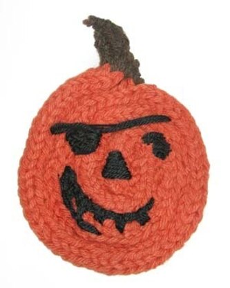 Spool Knit Jolly Pirate Jack o' Lantern Hot Pad in Lion Brand Wool-Ease