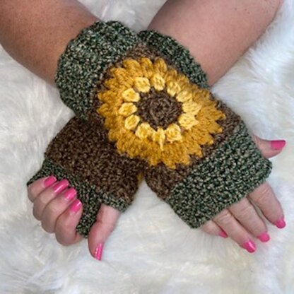 Sunflower Fingerless Gloves - Crochet Pattern ~ Crafty Kitty Crochet