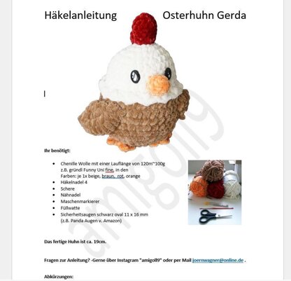 Häkelanleitung für das Oster Huhn Gerda