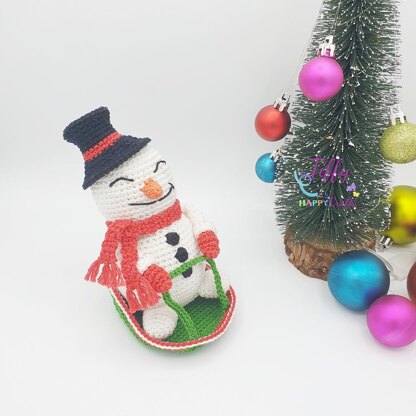 Happy Snowman With Sleigh