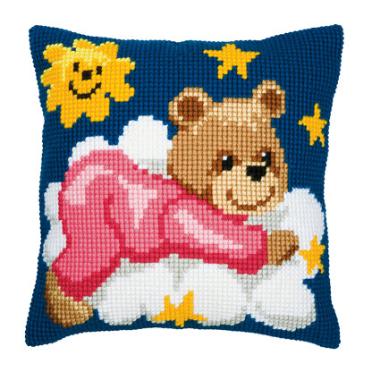 Vervaco Pink Nightime Bear Cushion Front Chunky Cross Stitch Kit - 40cm x 40cm