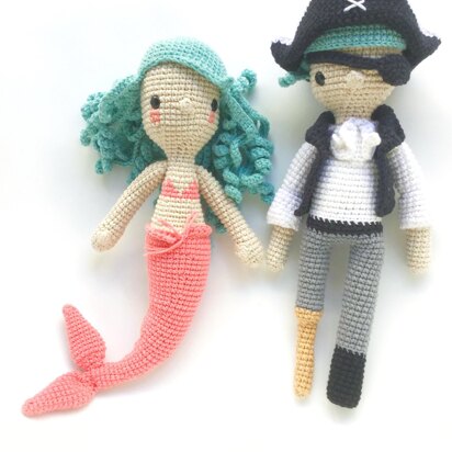 Diega the mermaid and Hank the pirate Amigurumi patterns