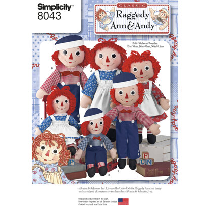 Simplicity Raggedy Ann & Andy Dolls 8043 - Paper Pattern, Size OS (ONE SIZE)