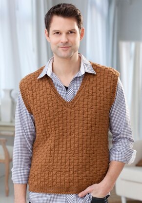 Men's Basketweave Vest in Red Heart Soft Solids - LW2549