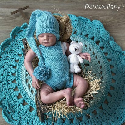 Turquoise Gnome Romper and Cap