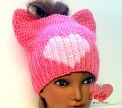Messy Bun Cat Hat with Heart
