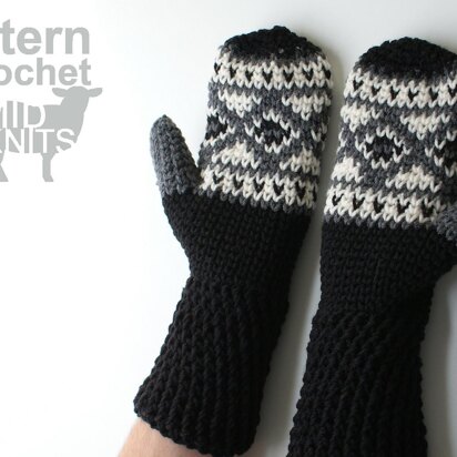 Fair Isle Crochet Diamond Mittens (2016003)