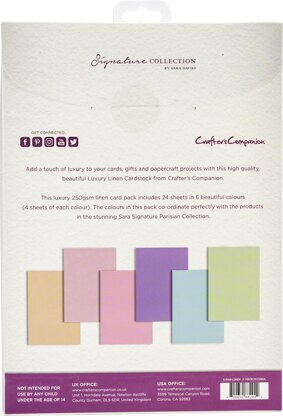 Crafter's Companion Parisian Luxury Linen Cardstock 250gsm A4 24/Pkg - 6 Colors/4 Each