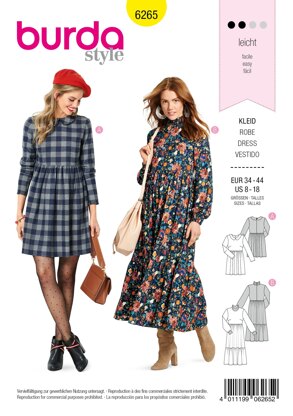 Burda Style Misses' Dresses Short or Midi Length with Tiered Skirt B6265 - Paper Pattern, Size 8-18